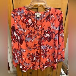 Lucky Brand Orange Floral Blouse Size M